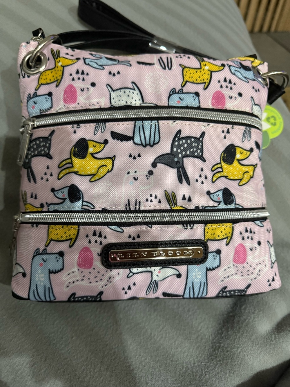 Lily Bloom Pink Crossbody Bag with Yellow & Blue Dog Print